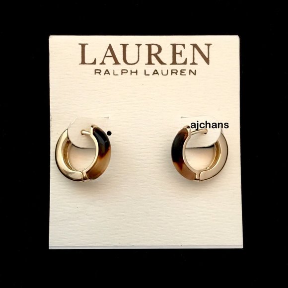 Lauren Ralph Lauren Tortoise Huggie Hoop Earrings - Reversible - Picture 2 of 5